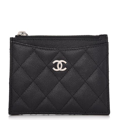 CHANEL Caviar Quilted CC Zip Around Card Holder Black 